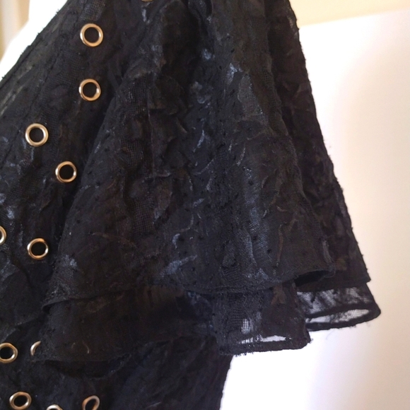 Closet Romantic Woman Medium‎ Lace Flare Black Dress Knee Length Ruffle Sleeve - Picture 8 of 8